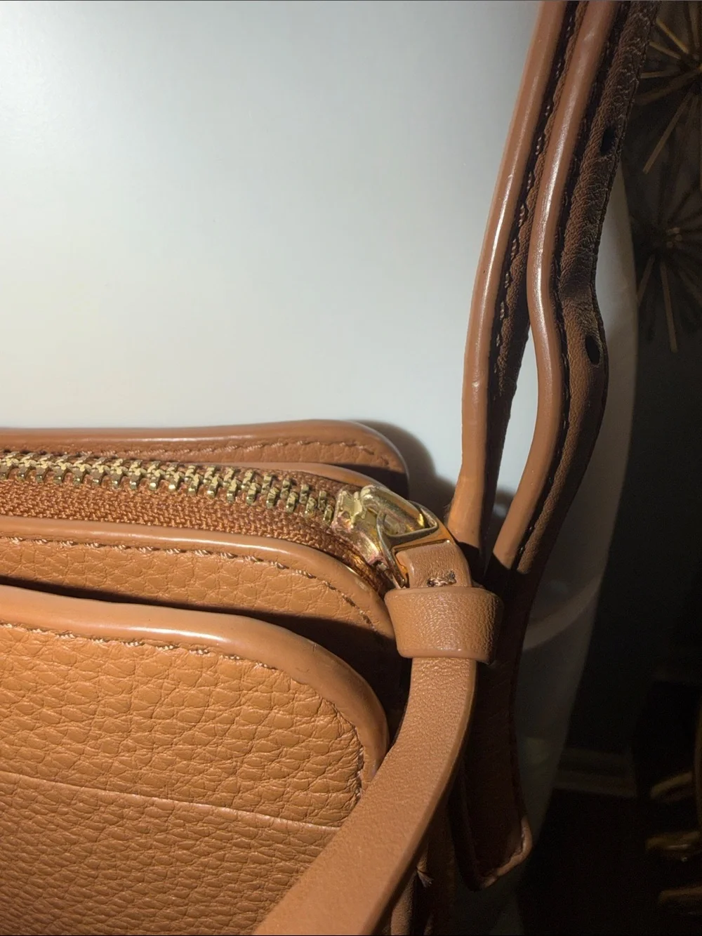 Tory Burch Tan Pebbled Leather Crossbody with Gold Logo